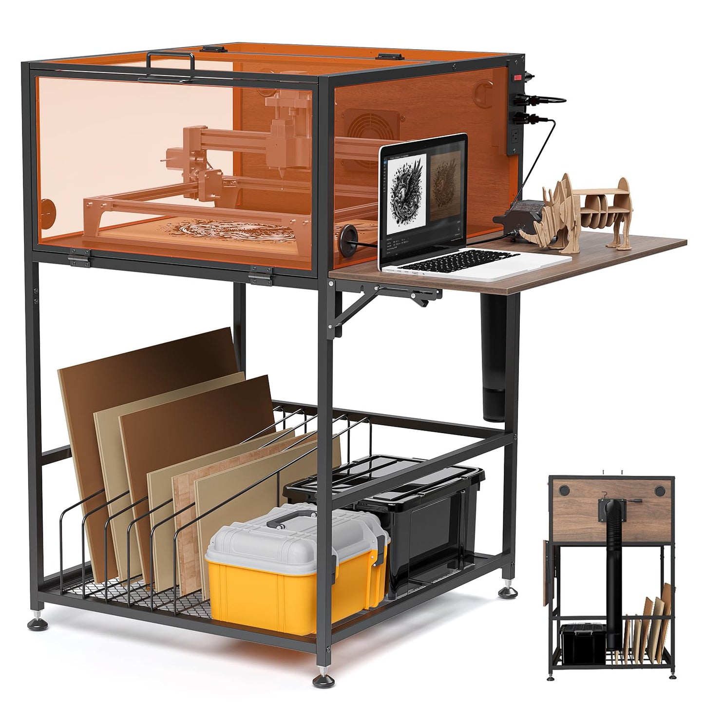 Crafit Laser Engraver Enclosure Cabinet with Exhaust, Laser Engraving Table with Ventilation Fan, Heavy Duty Laser Cutter Protective Cover Tent with Light Filtering, Insulate against Noise Fumes Odors