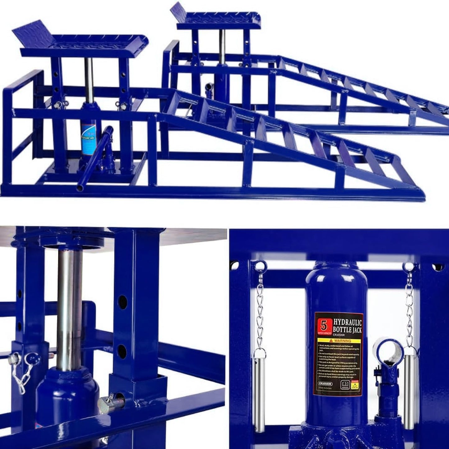 2 Pack Hydraulic Car and Truck Service Ramps,Low Profile Car Lift Service Ramps for Oil Changes,11000 Lbs (5 Tons), Adjustable Lift Height 9.8" to 16.21", Home Garage,Vehicle Auto Garage (Blue)