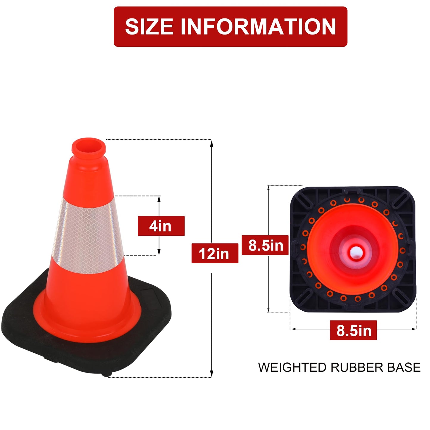 OrangeStar 8 Pack 12" Orange Traffic Safety Cones, PVC Parking Construction Cones w/Reflective Collar, Heavy Duty Base for Driving Practice, Parking Lots and Roadwork