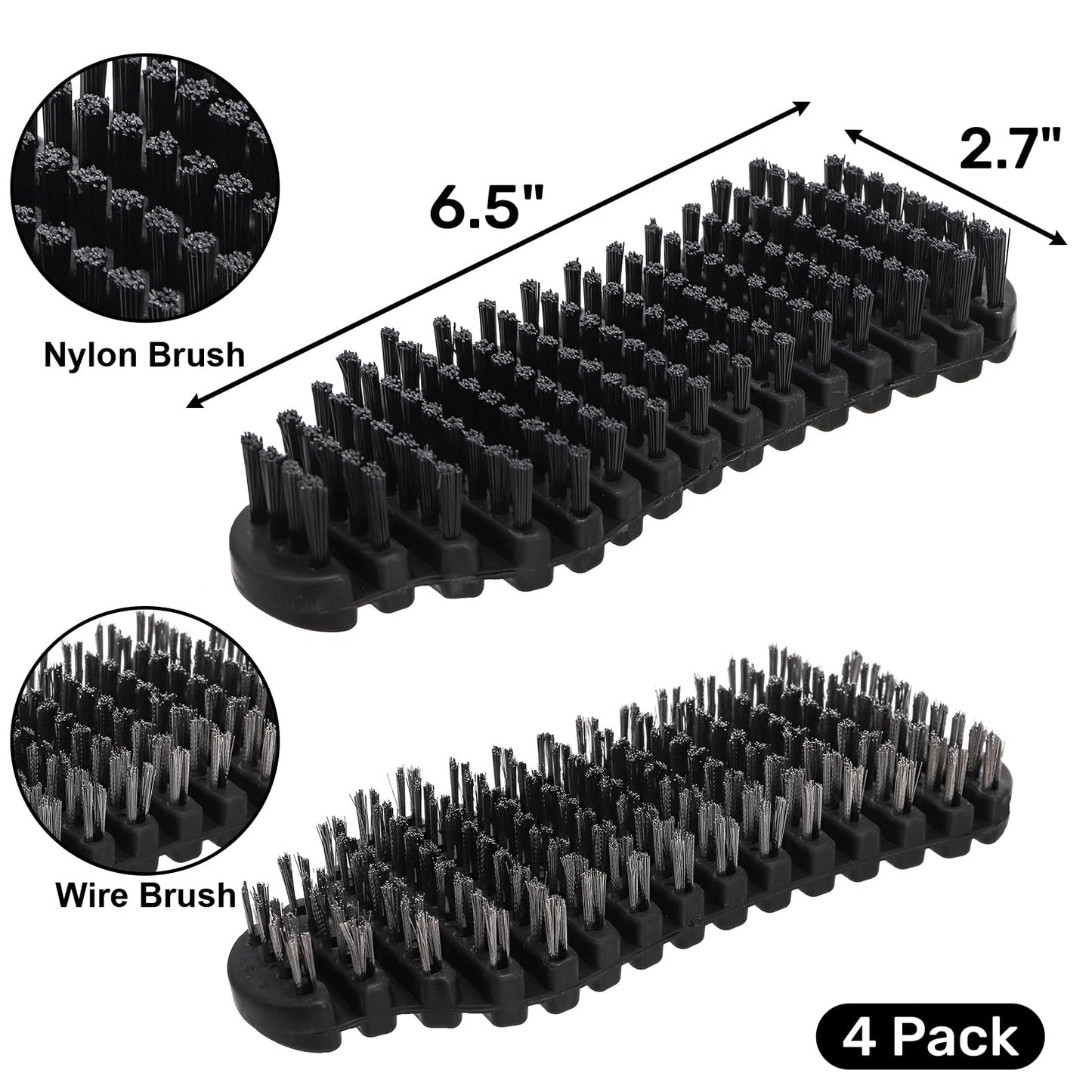 YIMITEE 4 Pack Barbell Brushes, Stainless Steel Wire Brush Nylon Brush Set, Weightlifting Bar Cleaner, Stiff Wire Scratch Bristle for Strength Training Bar, Gym, Cleaning, Rust Dirt Removal