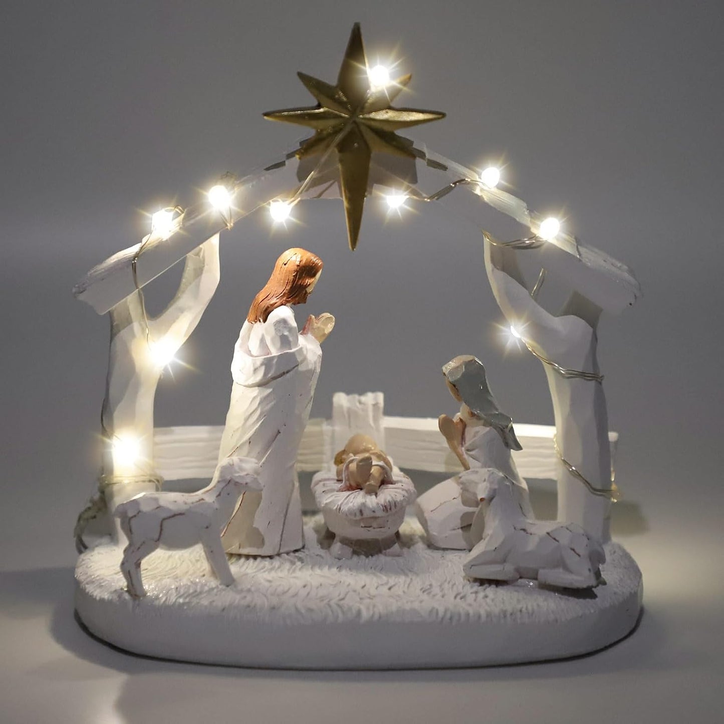 Regine Switzerland Nativity Scene - Hand-Painted Holy Family Figurine with Lights | Christmas Tabletop Decor