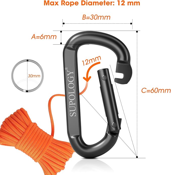 Carabiner Clip, 900 LBS 2.5" Iron Heavy Duty Caribeaners for Hammocks, Camping Accessories, Hiking and Gym, D Shaped Spring Hook Small Carabiners for Dog Leash, Key Ring