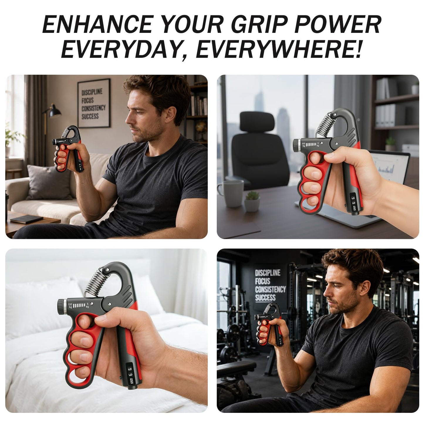 Grip Strength Trainer,11-220LBs Adjustable Resistance Grip Strength Trainer with Counter,Ergonomic Design, Forearm Strengthener for Injury Recovery and Muscle Building