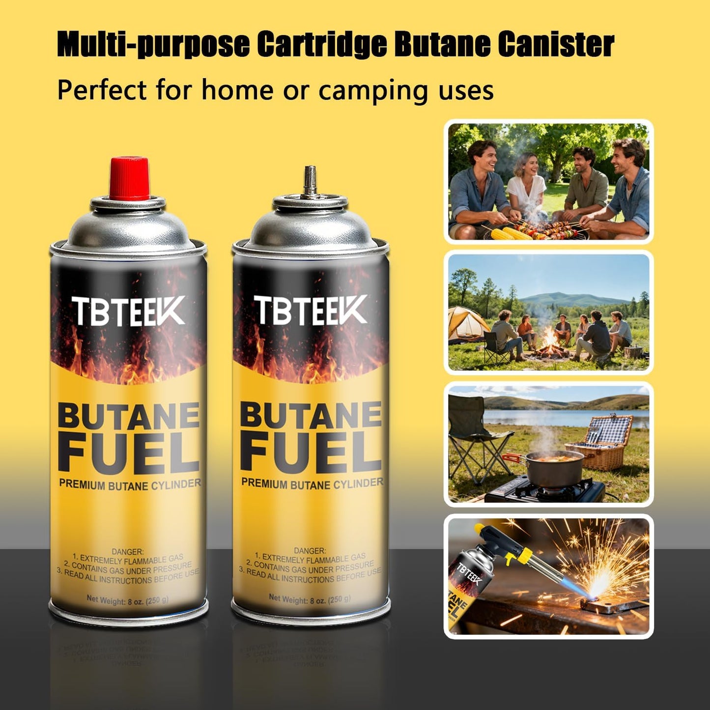 TBTeek Butane Fuel Canister - Premium 8 oz Pure Refined Butane Gas for Kitchen Torch, Camping & Grilling