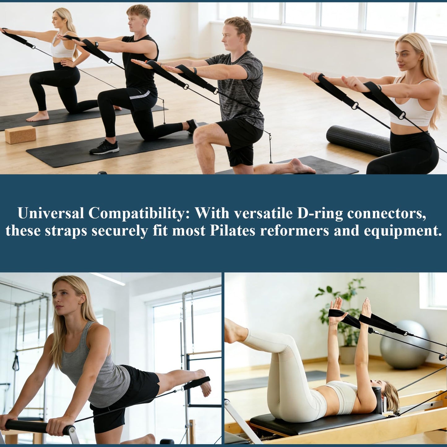 2 Pack Pilates Reformer Straps with Soft Padding - Double Loop D-Ring Accessories for Pilates, Yoga & Home Gym