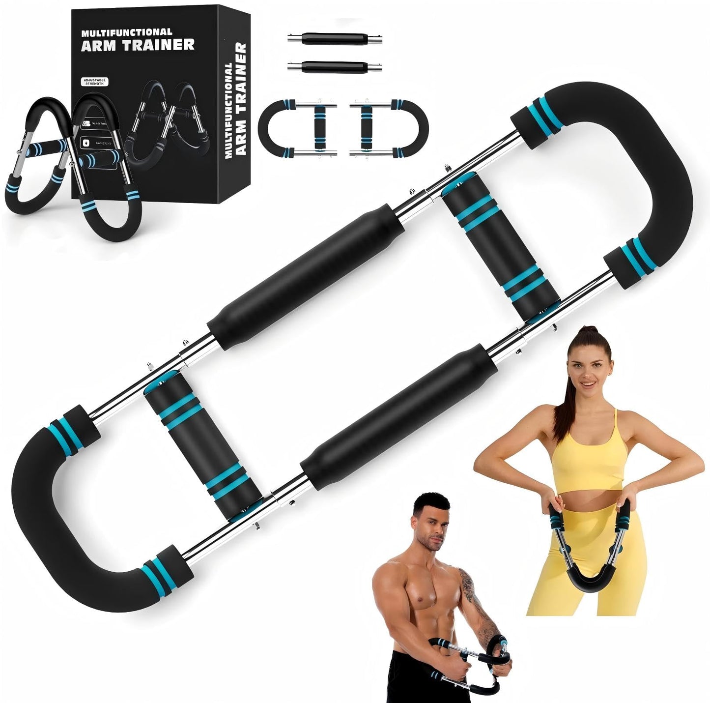 Twister Arm Trainer, 40-100lb Adjustable Chest Workout Equipment Power Twist Arm Trainer, Forearm Strengthener, Portable Spring Resistance for Home Fitness (Blue)