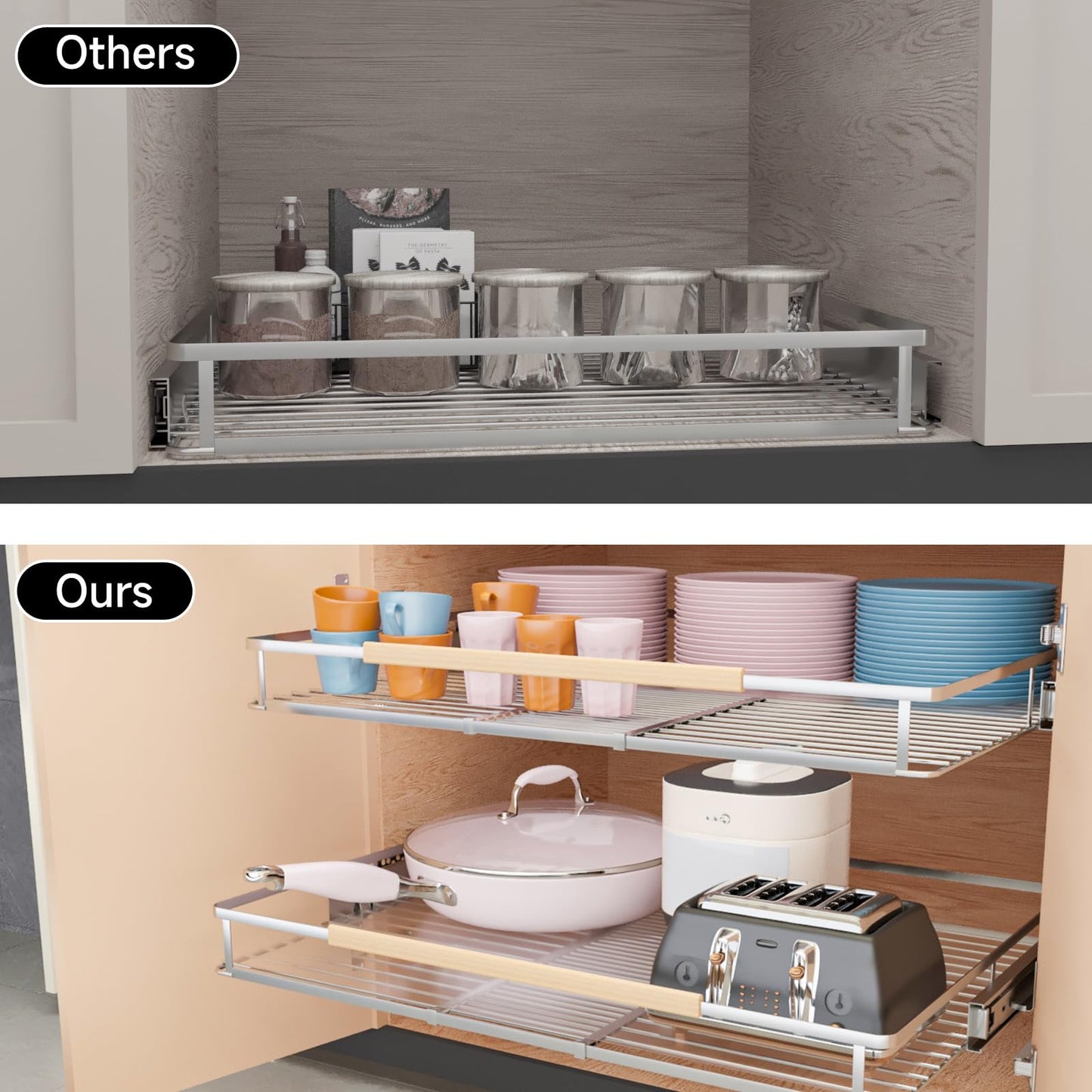 DPZM Expandable Pull Out Cabinet Organizer, 12.3"-18.5" W x 22.5''D