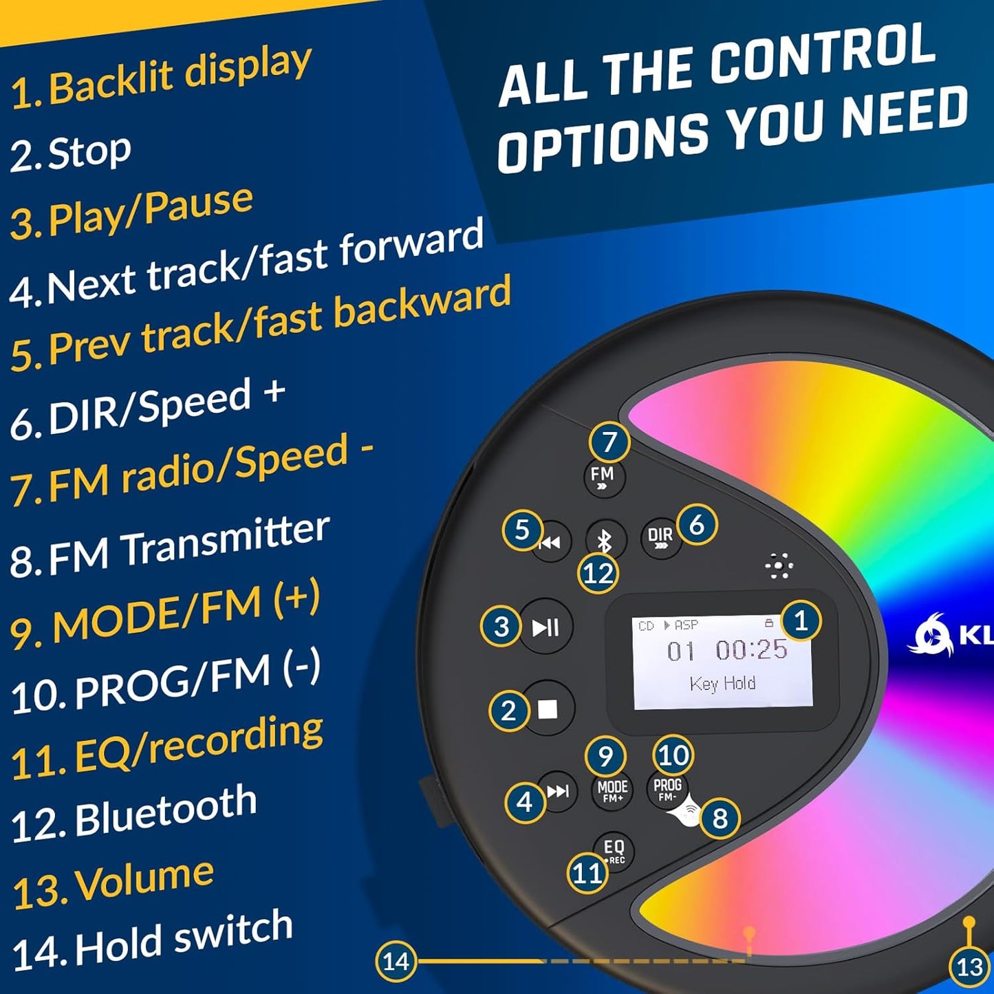 KLIM MP3 Discover with Headphones - Portable CD Player Walkman with Long-Lasting Battery - New - Radio FM - Compatible