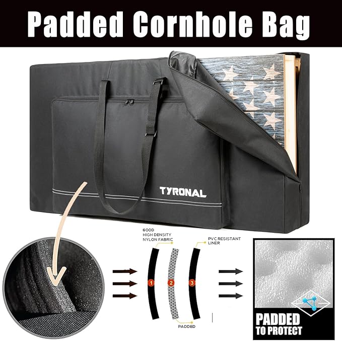 Cornhole Carrying Case Fits 4' x 2' Regulation Size Board, Cornhole Carrying Bag with Protective Padded Foam and One large pockets for Cornhole Outdoor Games, Only Bag. (Black)