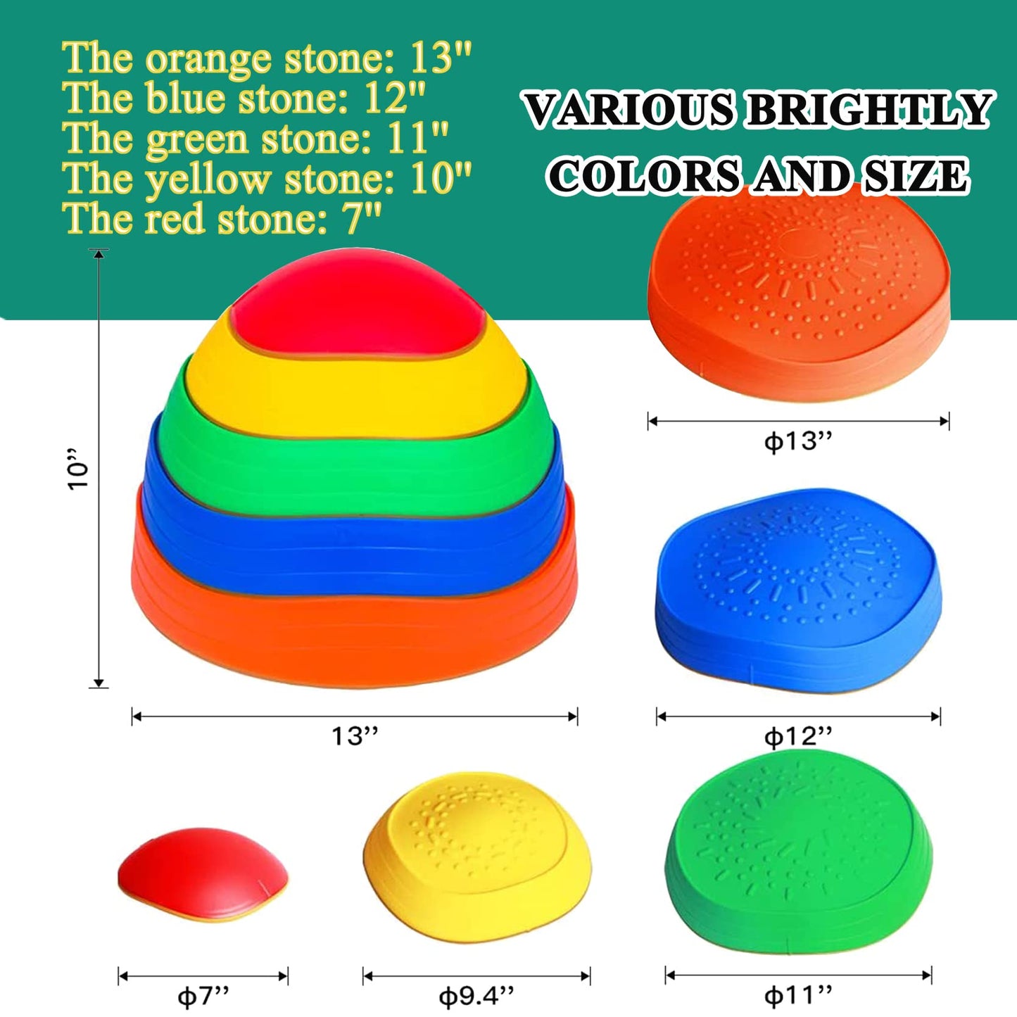 MEANHDAG 10 PCS Balance Stepping Stones for Kids, Obstacle Course Play Outdoor Backyard Activities Equipment Helps Build Children's Coordination and Confidence, Non-Slip Surface and Edging
