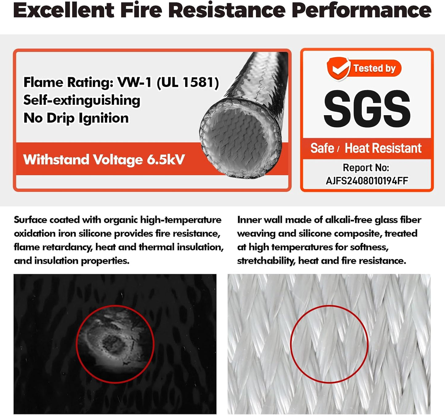 Amerbro 1/2" 4 1/2" x5FT) ID Heat Shielded Fire Thermo Armor Fire Sleeve Silicone Coated Fiberglass Heat Protection
