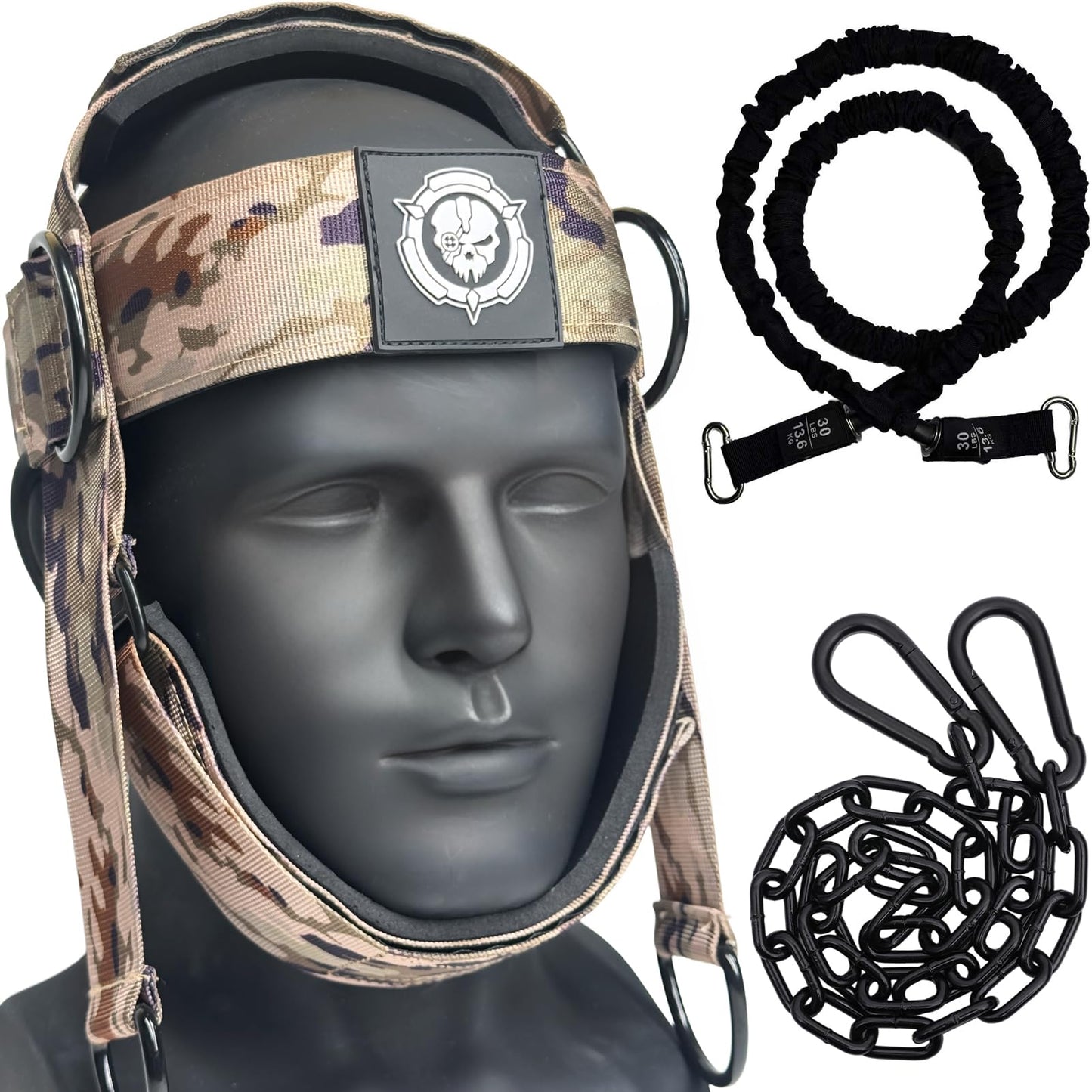 Desert Camo Neck Trainer | Adjustable Neck Stretcher Exerciser with 15lb Resistance Band for Home Gym, Relieve Neck Tension & Strength Training