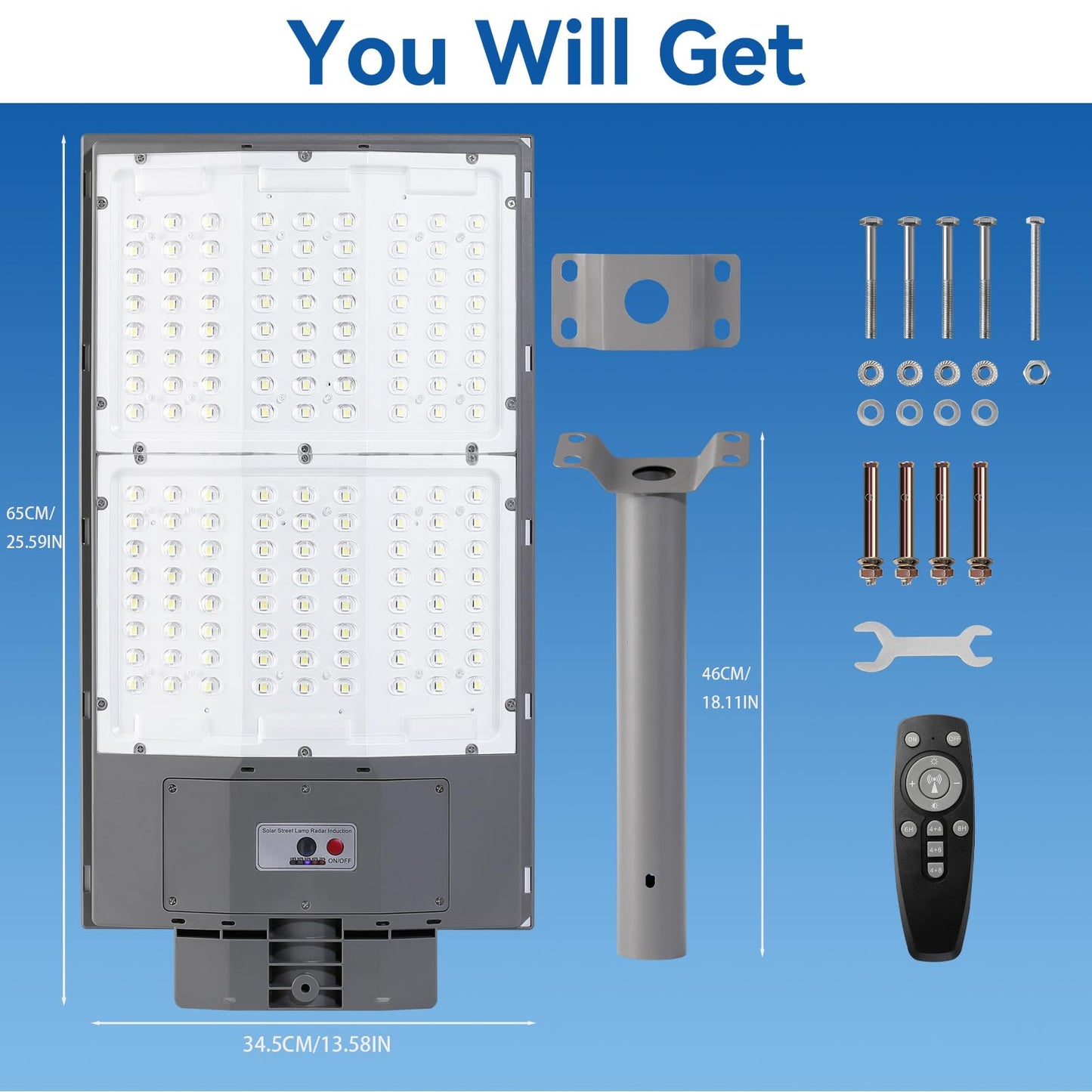 10500W Solar Street Lights Outdoor, 650000LM 7000K Solar Parking Lot Lights Dusk to Dawn 40000mAh IP67 Waterproof Pole Security Flood Lamps with Motion Sensor and Remote for Yard, Garage, Driveway