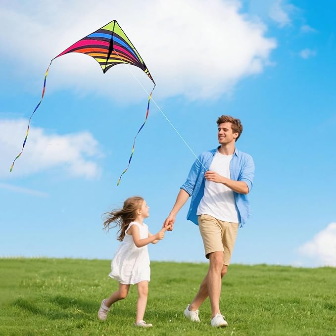 Delta Kite for Kids and Adults, Easy to Fly, Nylon Fabric with String Handle, Outdoor Beach Park Activities