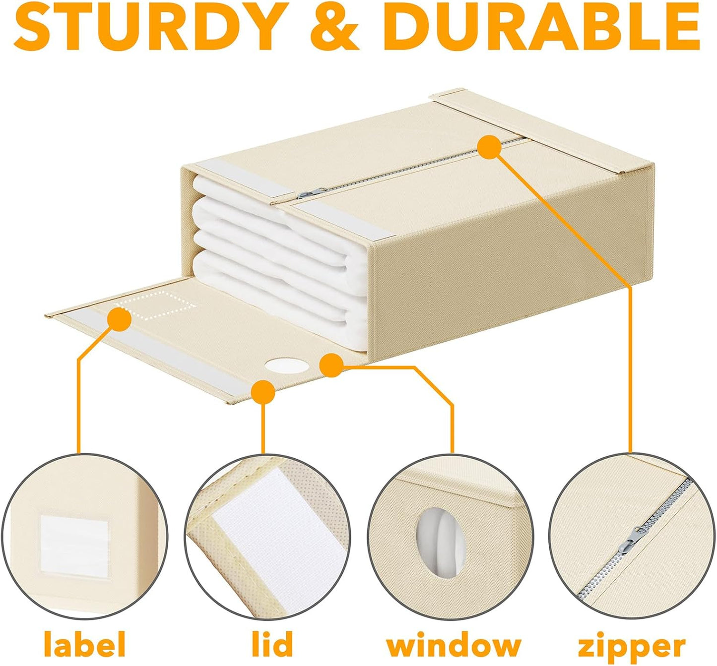 SpaceAid Bed Sheet Organizers - Foldable Linen Closet Storage with Window | XL for Queen & King Size, Beige