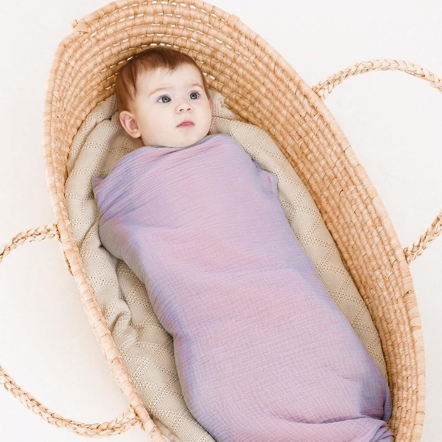 Skiennix Muslin Swaddle Blankets - Soft & Breathable 100% Cotton | 2 Pack, Large 40 x 40 Inches, Pink & Purple