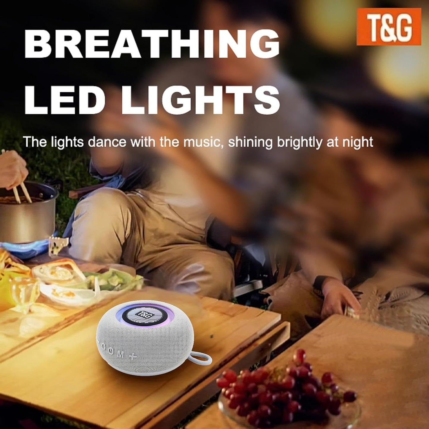 T&G IPX4 5.3, Portable Bluetooth Magnetic Speaker with Pulsing Lights, Stocking Stuffers, Waterproof, All Day Playtime