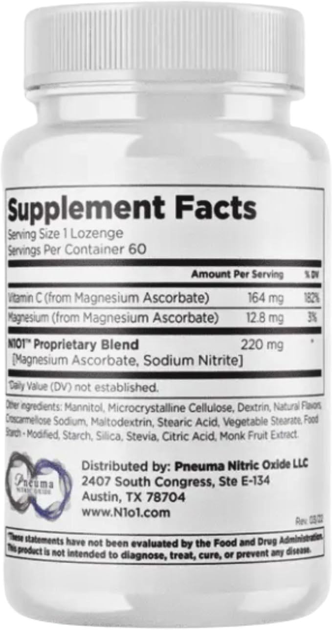 Nitric Oxide Lozenges - 60 Count - Nitric Oxide Supplement for Heart Health, Circulation, Energy, Blood Flow, Oxygenation, Healthy Blood Pressure, Cardiovascular Support for Men & Women