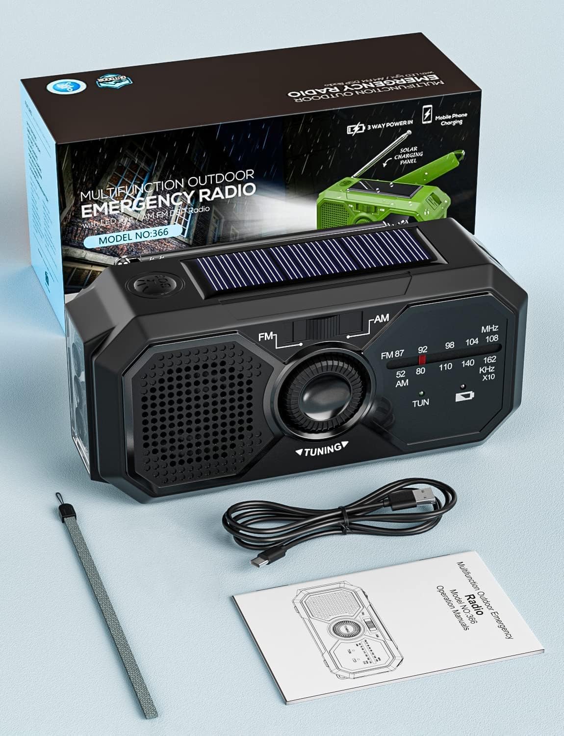 SIYEGK 3500mAh Emergency Weather Radio, Portable AM FM NOAA Radios with Crank SOS Alarm, Pocket Solar Emergency