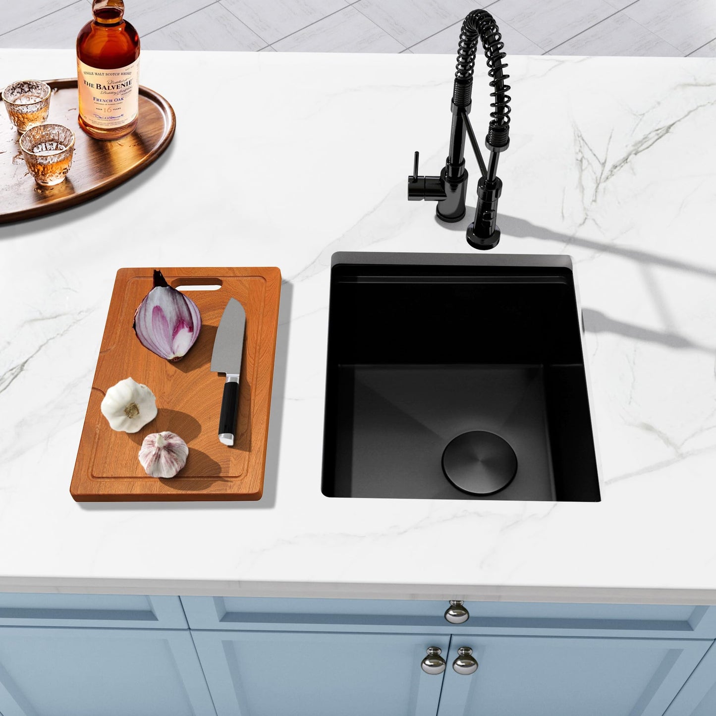 Lonsince Black Bar Sink Undermount,Small Bar & Prep Sinks,16 Gauge Stainless Steel Bar Sink with Workstation for Wet Bar Area,Special Offset Drain Design (16" X 18")