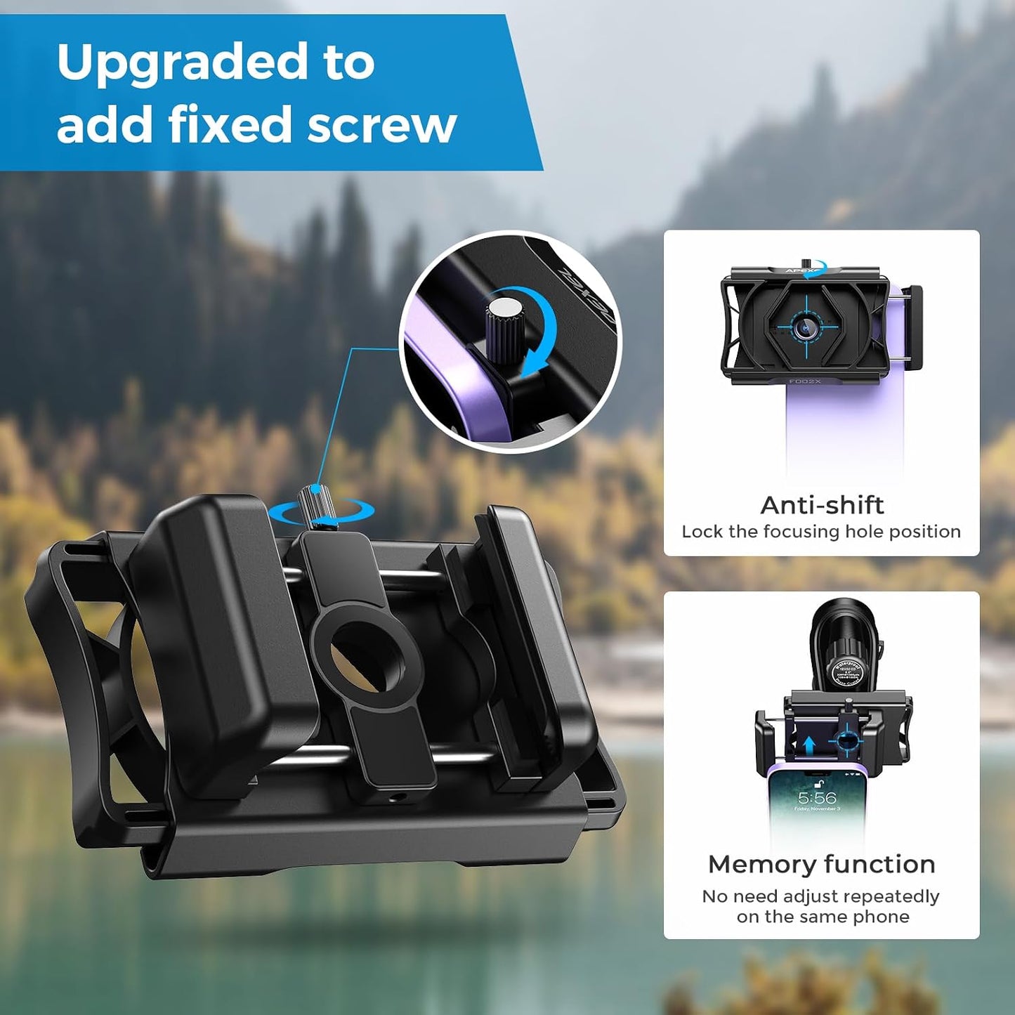 APEXEL 360 Telescope Phone Adapter, Upgraded Binocular Photo Adapter for Android & iPhone, Smartphone Mount
