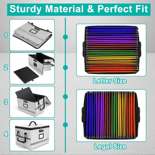 EXLIFBAG File Box - Fireproof Portable Document Organizer with Lock & Handle | Legal Size Storage