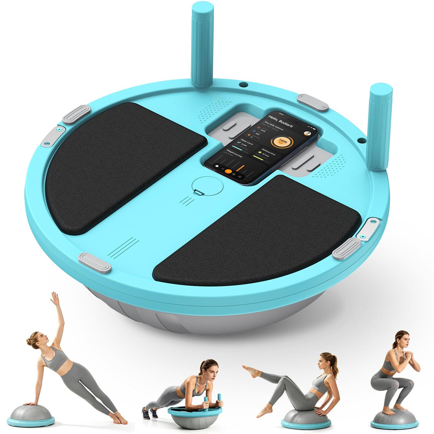 Half Balance Ball Trainer - Balance Ball Trainer with Resistance Bands and Foot Pump,Stability Ball for Exercise,Full Body Workouts,Home Gym blue
