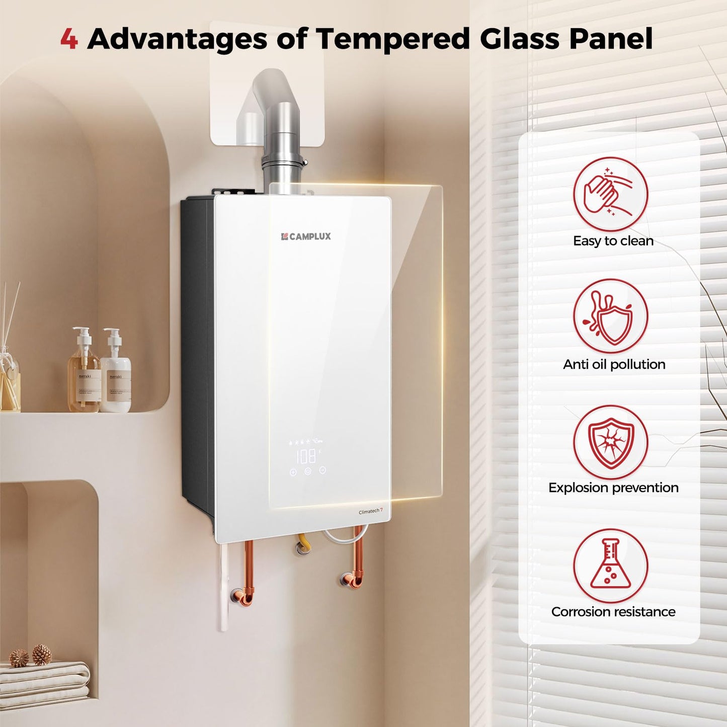 CAMPLUX Climatech 7 170,000 BTU(Real Data) Tankless Water Heater Propane, 6.86 GPM Up to 7.6 GPM, CSA Certified Residential On-Demand Instant Tankless Hot Water Heater Propane Indoor, 4-6 Outlets