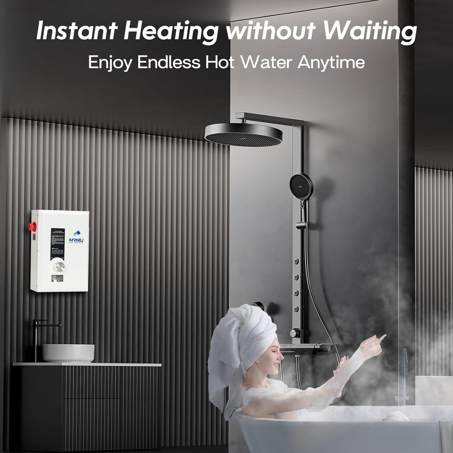 24Kw 240V Electric Tankless Water Heater, LED Temperature Display, On-Demand Instant Hot Water, Space-Saving Design for Whole House Shower – Endless Hot Water Supply for Residential Use