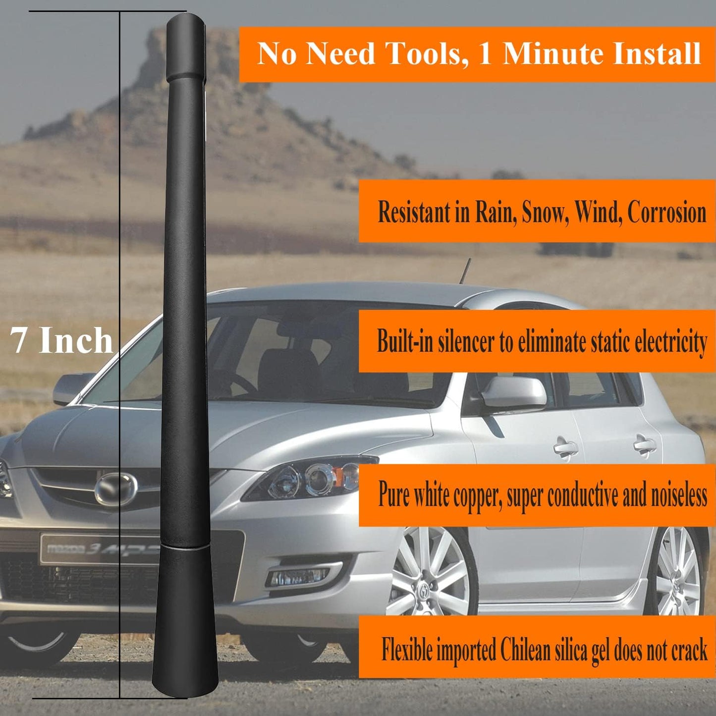 RooFox 7 Inch 3 (2004-2018), 3 Antenna Replacement for Mazda Mazda Antenna, Flexible Rubber Antenna Mast
