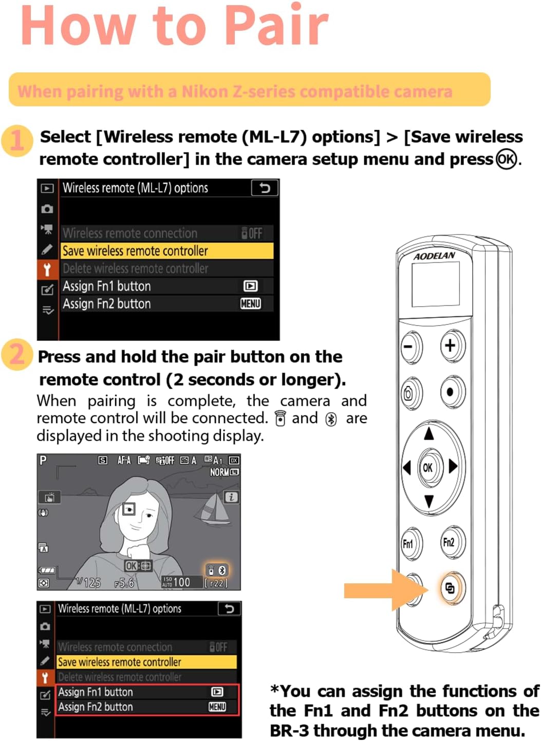 Hanpusen Z6lll, Z30, Z50, Z50ll, Zf,Z6II,Z7II,B600,P1000,P950Replaces ML-L7 Rechargeable Camera Remote Control