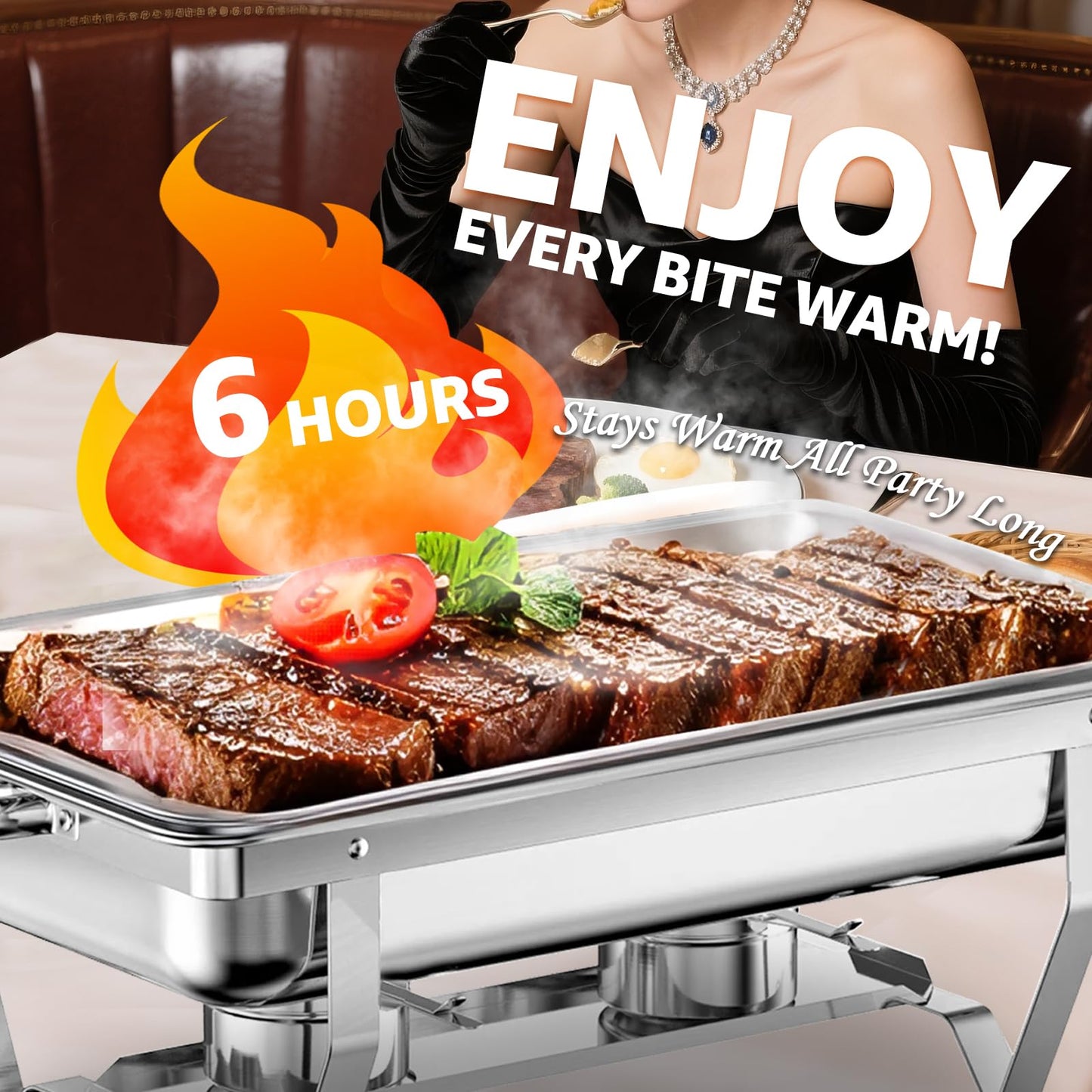 Jacgood 4 Pack 8QT Stainless Steel Chafing Dishes for Buffet, Foldable Frame Food Warmers with Full Size Pan Ideal for Catering, Weddings, Christmas Parties, Event Serving Supplies
