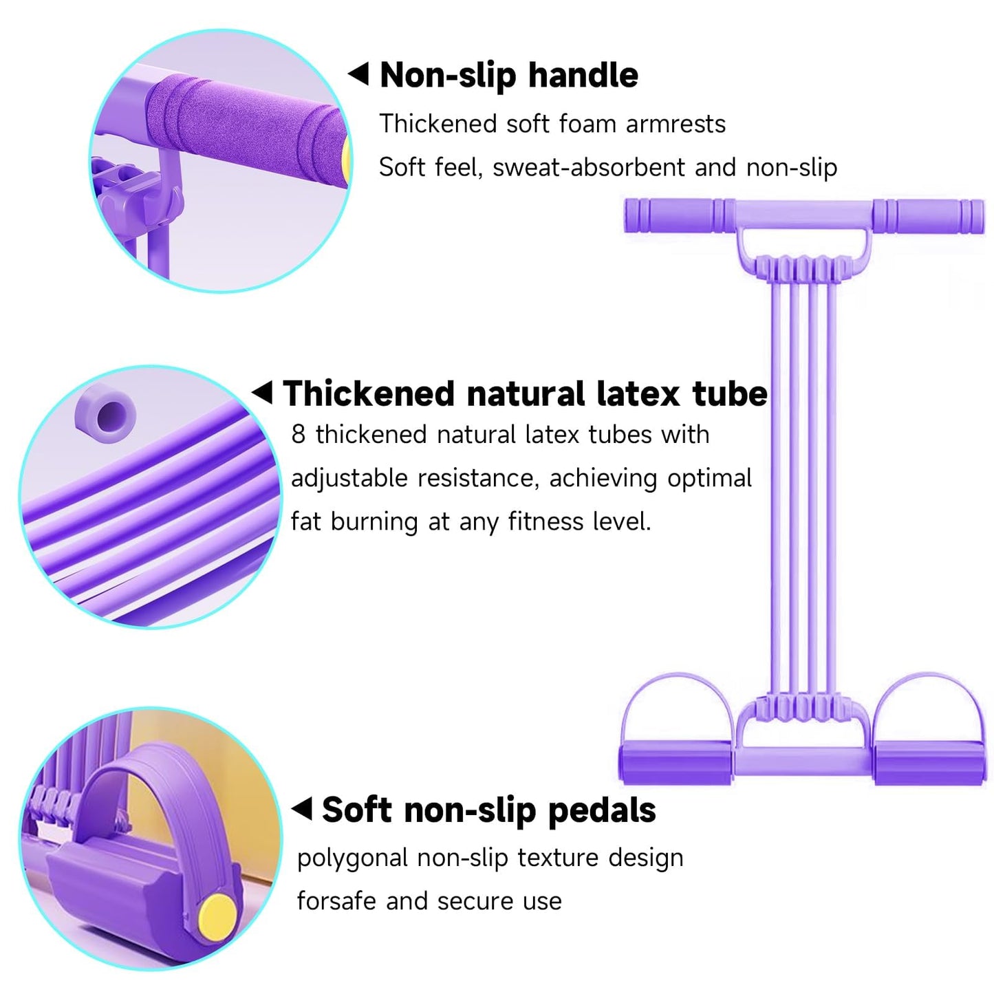 3 in 1 Adjustable Pedal Resistance Band, 8-Tube Multifunction Tension Rope, Natural Latex sit-up Trainer Resistance Band Suitable for Fat Loss and Full-Body Shaping Workout (8-Tube Pink)
