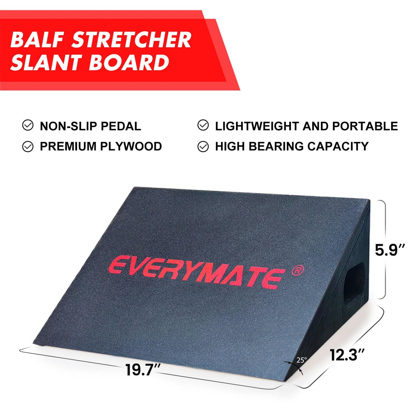 EVERYMATE Squat Slant Board Calf Stretcher, Squat Wedge, Slant Board for Squats, Non-Slip Heel Elevated Squat Wedge Block for Weightlifting and Calf Stretching, Knees Over Toes Equipment