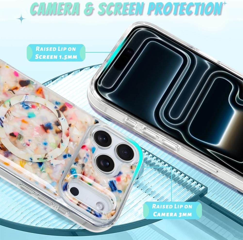 Bonoma 17 2025, for iPhone Pro Max Case Sparkly Luxury Marble Back, Magnetic Support for MagSafe Shockproof Cover