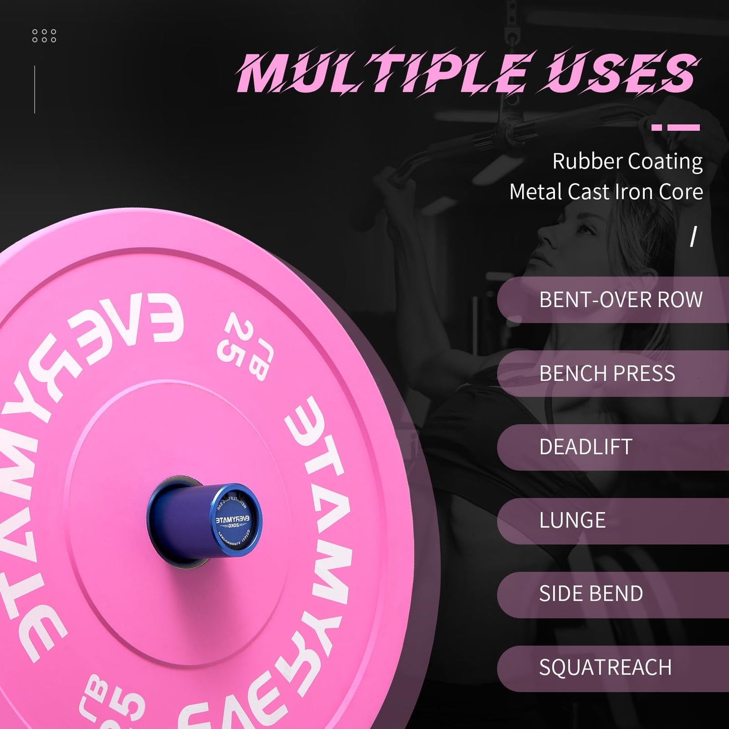 EVERYMATE 25LB Olympic Bumper Plates Pink Bumper Plates Set Weight Plates for Cross Training and Olympic Weightlifting, 2 Inch Bumper Plates,1 Bumper Plate