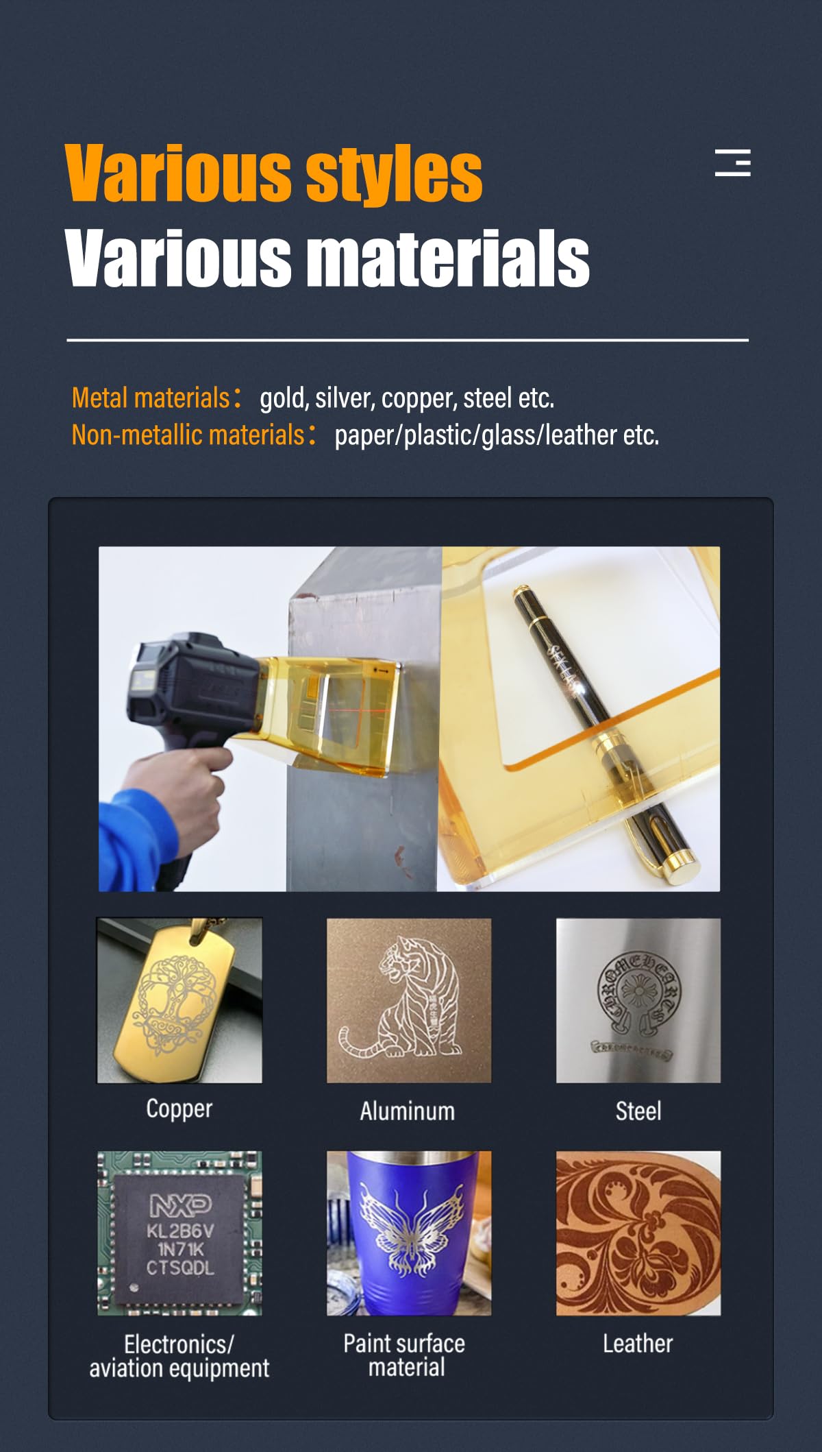 Fiber Laser Engraver Handheld Laser Marking Machine 30W Portable Laser Marker 100mm Logo Printing for Metal 110/220V Laser Engraving Machine for QR Text,Nameplate Laser Class II,Output Power 0.874mW
