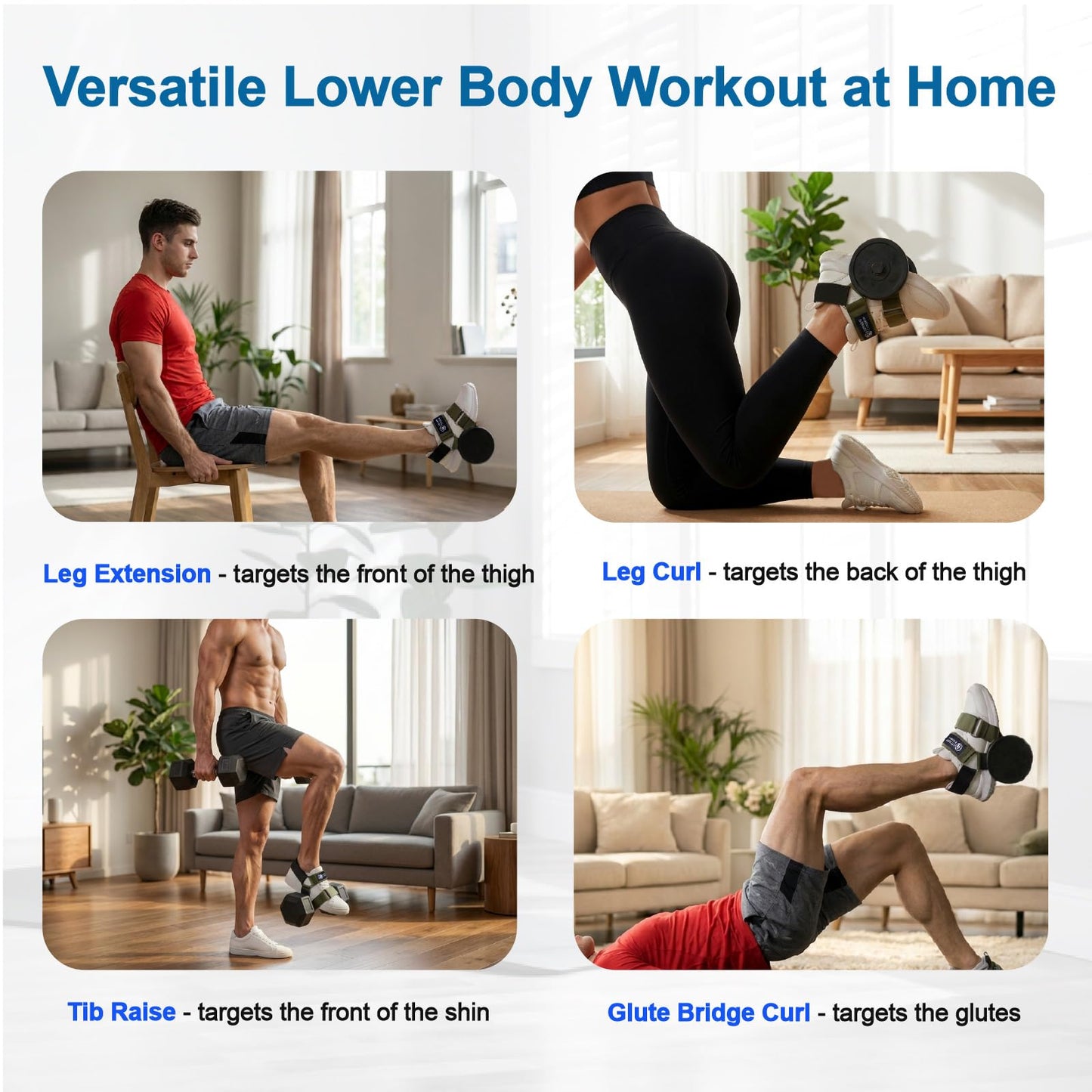 Portable Tibialis Trainer for Dumbbell - Adjustable Leg Extension & Hamstring Curl Foot Strap - Ankle Weights Attachment for Home Gym Shin Splints & Knee Ability Training (1 Pair)