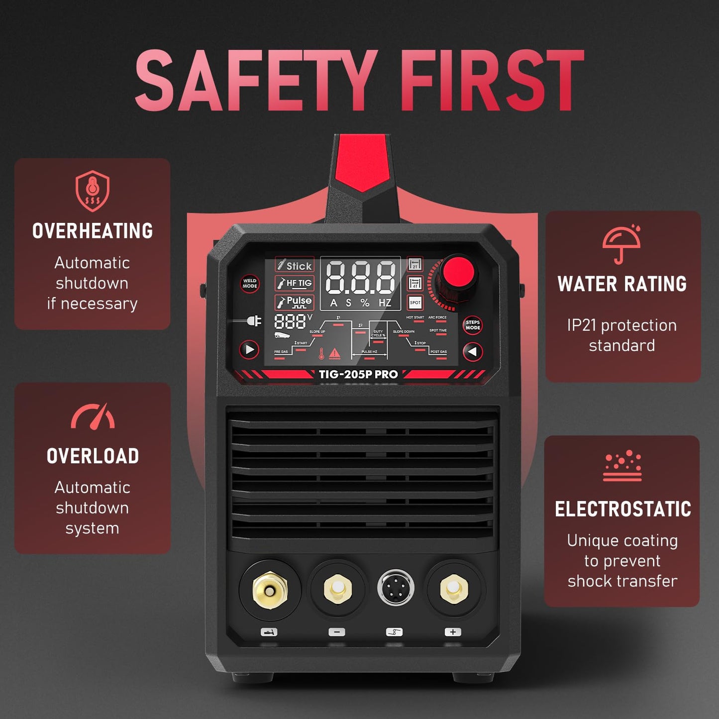 YESWELDER 205A Tig Welder with Pulse Large LED Display, STICK/DC TIG/PULSE TIG 3 In 1, 110&220V Dual Voltage TIG Welding Machine TIG-205P
