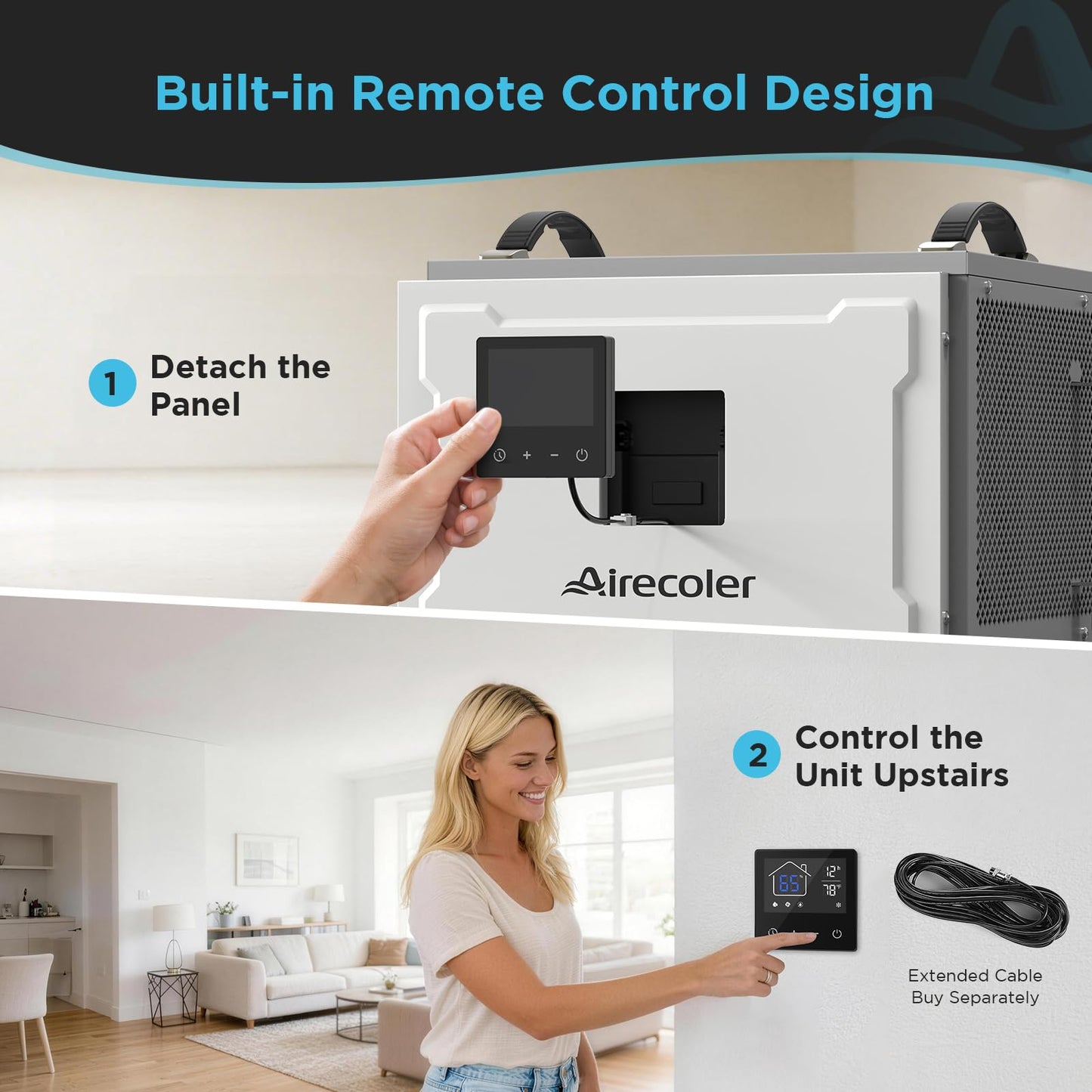 Airecoler 70 Pints Energy Star Commercial Dehumidifier with Drain Hose, Compact Crawl Space Dehumidifiers for Basement and Home, Built-in Remote Control, Auto Defrost | Airecoler Stellar S10