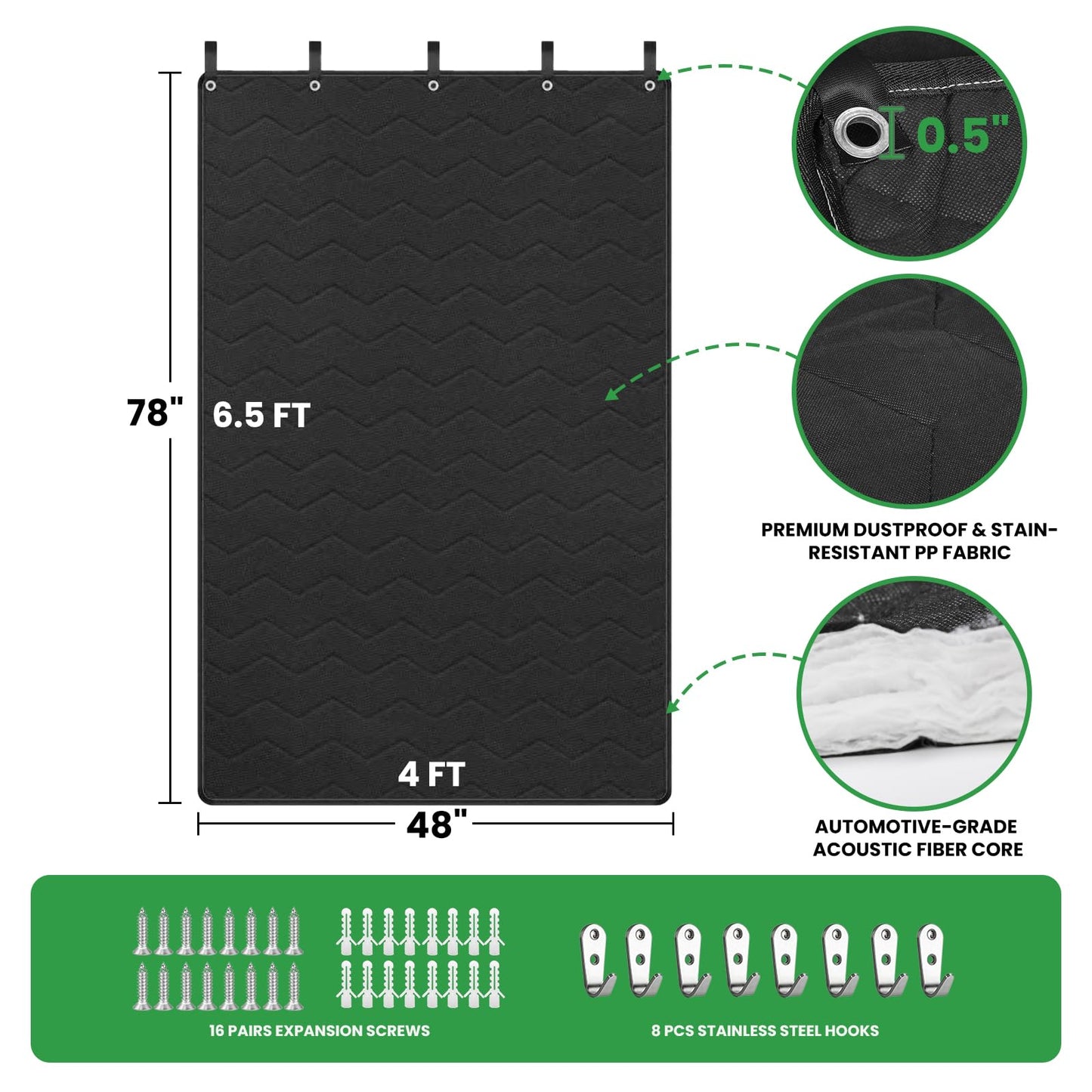 Soundproof Curtains 48" x 78" - 2 Pcs Lightweight Automotive-Grade Acoustic Sound Dampening Blanket with Grommets, Hanging Loops & Wall Hooks, Noise Blocking for Windows, Room, Studio & Office – Black