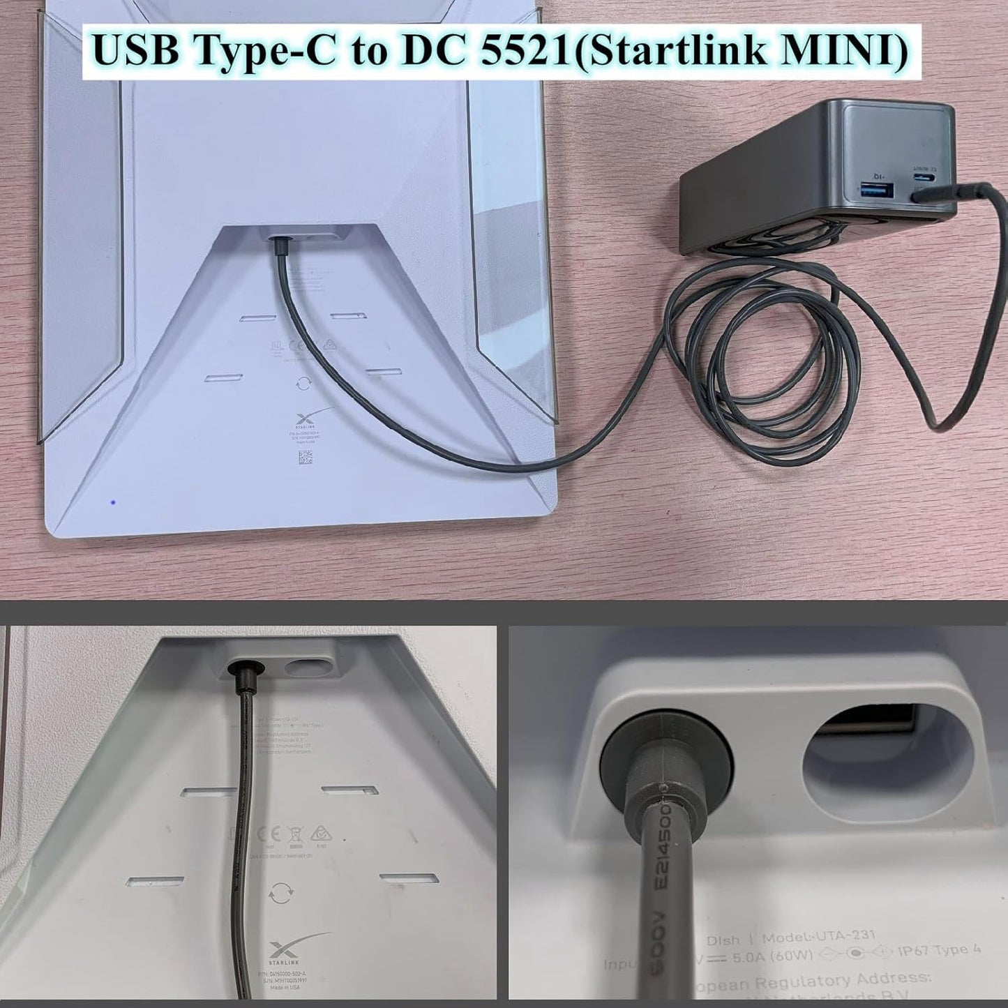10ft 20V 5.5 2.1mm 100W USB C to DC Power Cable Adapter for Starlink Mini Accessories Input Type C Male to DC x Female