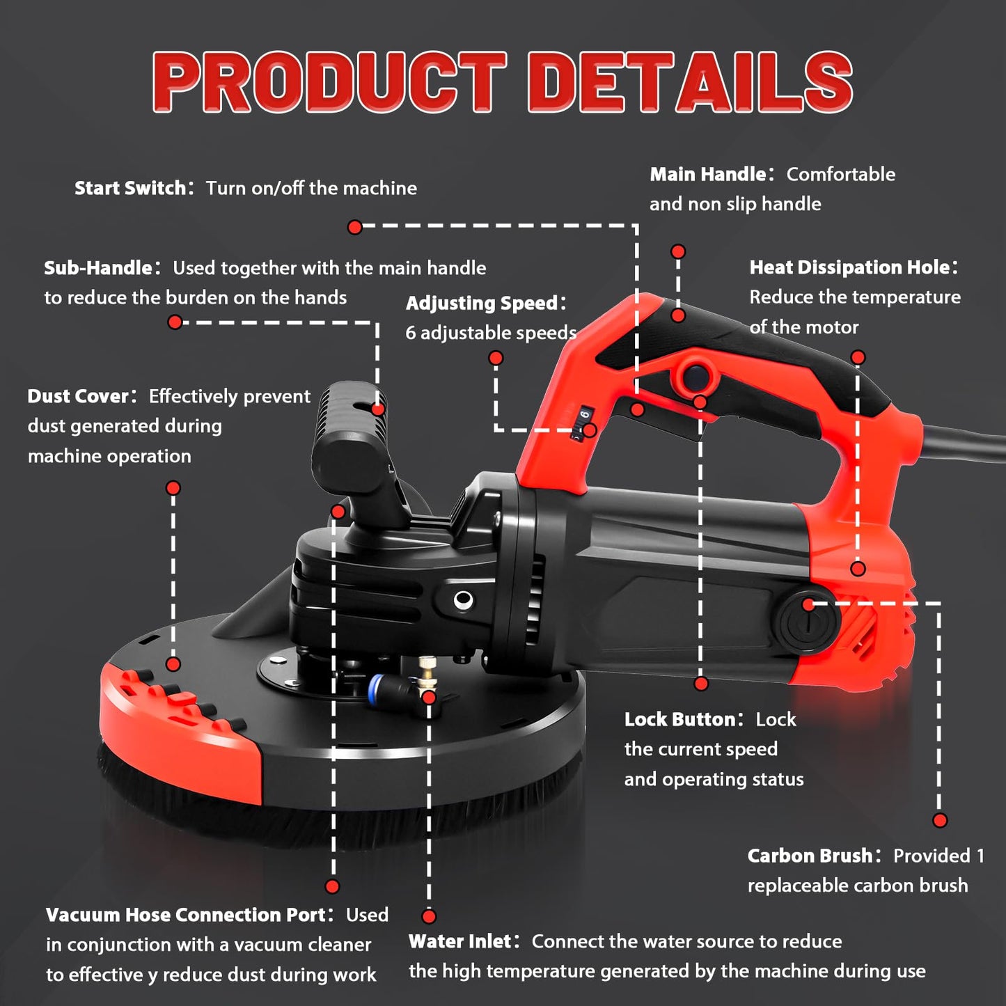 Concrete Grinder Machine, Concrete Floor Grinder, 7 Inch Angle Grinder with Dust Extraction Shroud Auxiliary Handles Diamond Grinding Wheel, 2200W 4800RPM Cement Grinder for Concrete, Wall