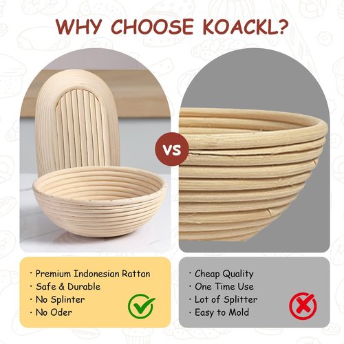 KOACKL Sourdough Bread Starter Kits Banneton Sourdough Bread Making Tools Kit, Banneton Proofing Basket Making Bread Basket Baking for Baking Dough with Rising Pattern (Round and Oval)