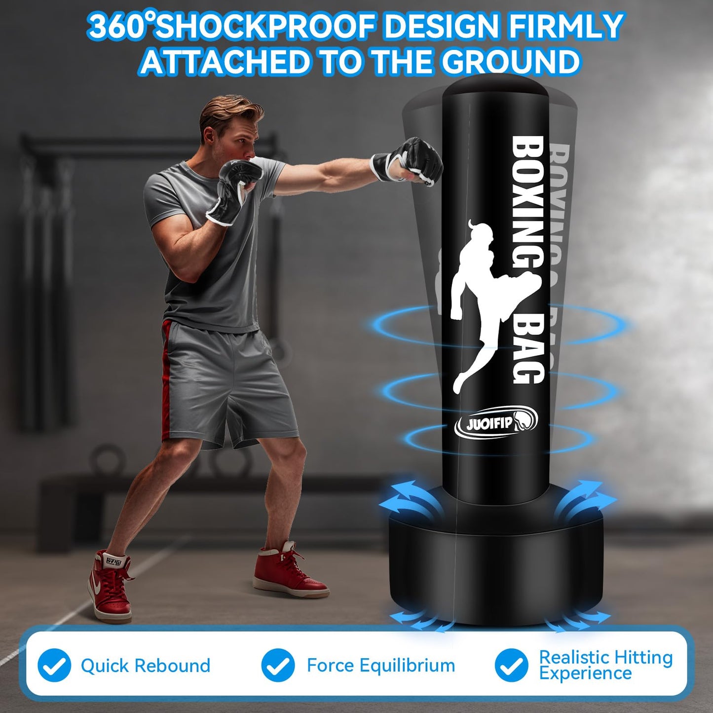 69'' Free Standing Punching Bag for Adults, Boxing Equipment Kicking Bag Inflatable Kick Boxing Bag with Stand for Training MMA Muay Thai Fitness
