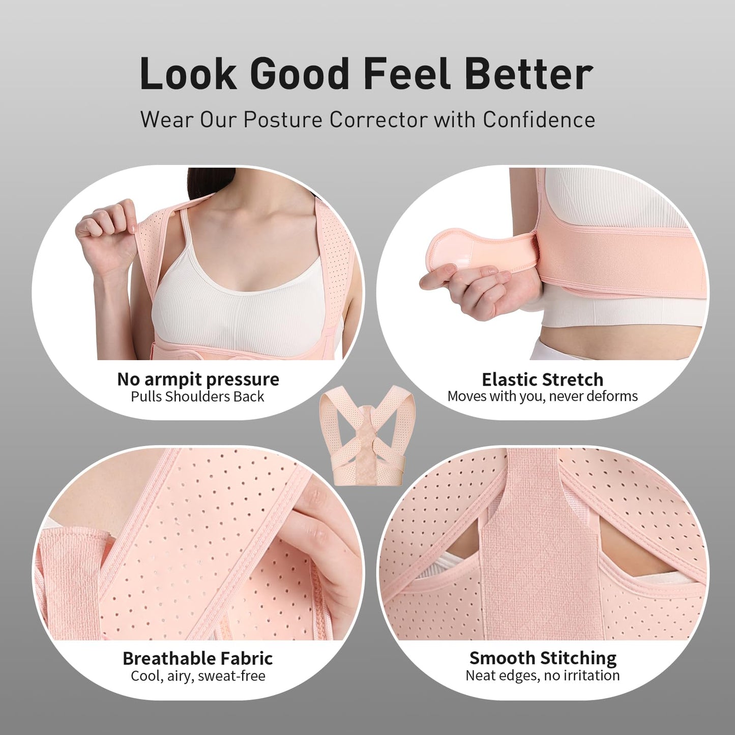 WNIEYO Back Brace Posture Corrector for Women Shoulder Straightener for Upper and Lower Back Pain Improving Postura Support Belt for Scoliosis (Pink,S/M)