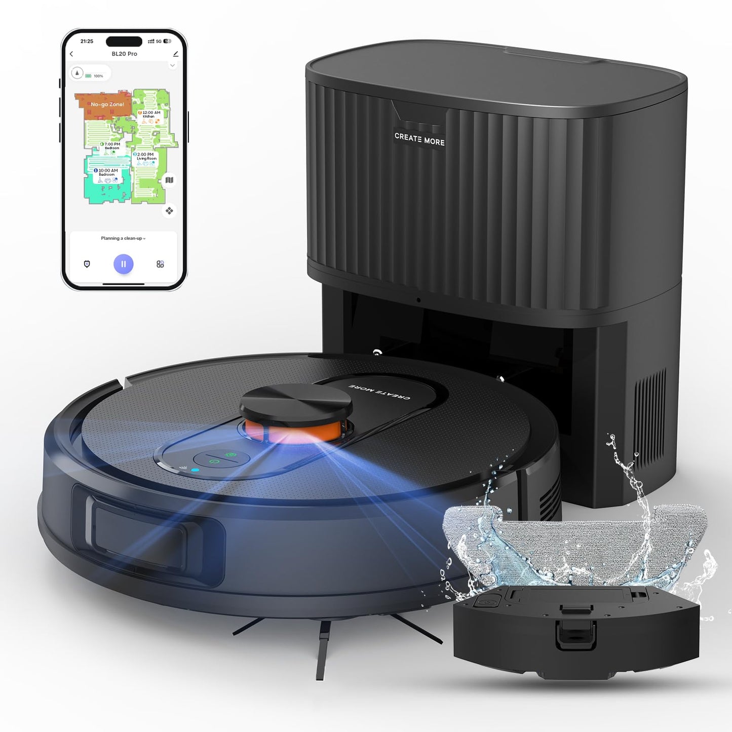 eitton Robot Vacuum and Mop Combo, 6000Pa Strong Suction, LiDAR Navigation, Self-Emptying Dock,90-Day Hands-Free,Smart Mapping,WiFi/App/Alexa,Robotic Vacuum for Pet Hair, Dust, Hard Floors and Carpets