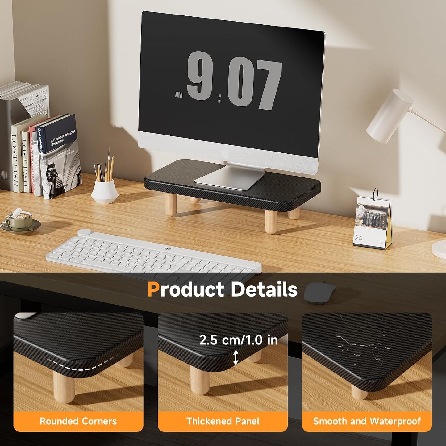 16Inch Single Monitor Stand Riser, Wood Desk Organizer with Monitor Stand & Storage Computer Monitor and Laptop Riser