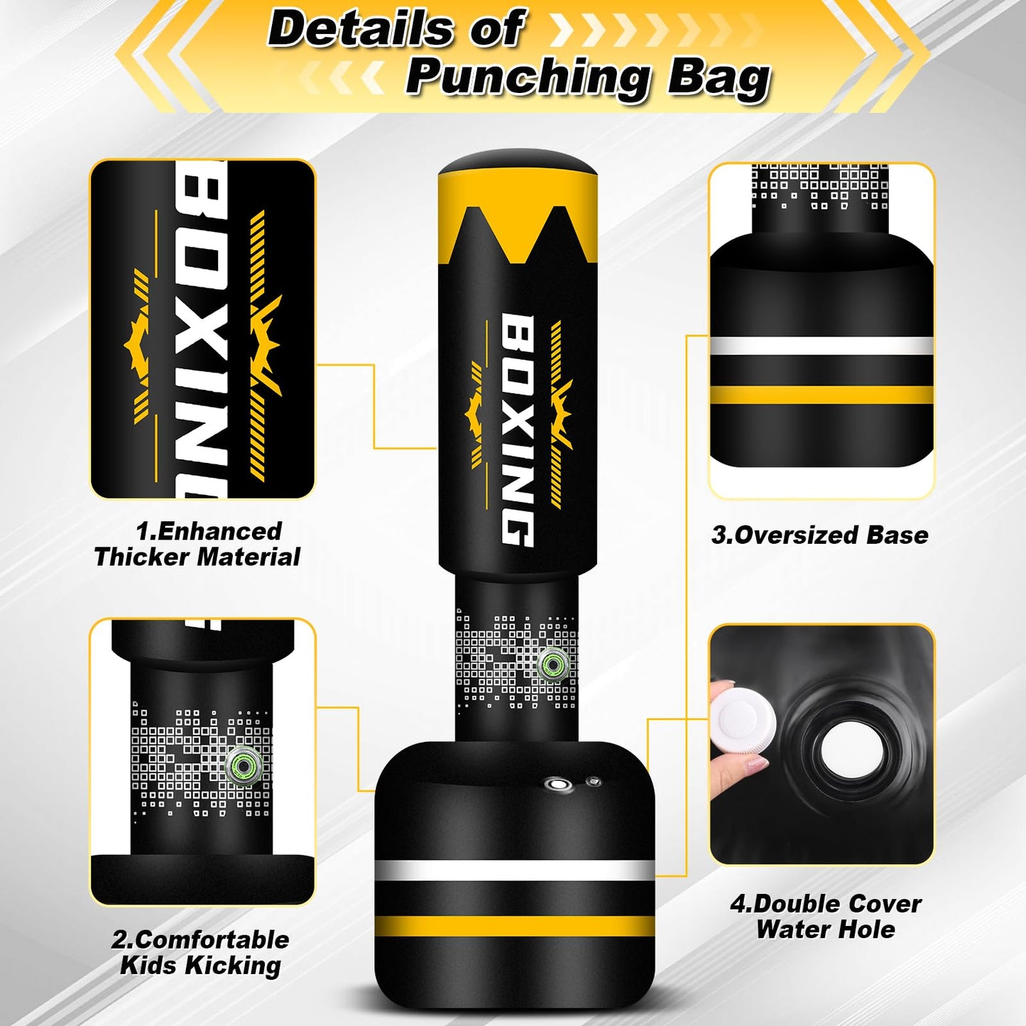 69'' Standing Punching Bag for Adults, Heavy Duty Kick Boxing Bag with Automatic Built in Air Pump and 12OZ Gloves, Training Equipment for MMA Muay Thai Kickboxing Home Gym Exercise