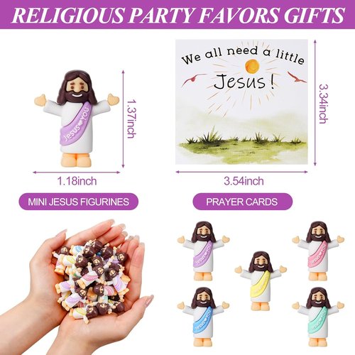 Little Jesus Figurines - 50 Bulk Mini Jesus Statues with Prayer Cards & Bags | Perfect for Easter Favors
